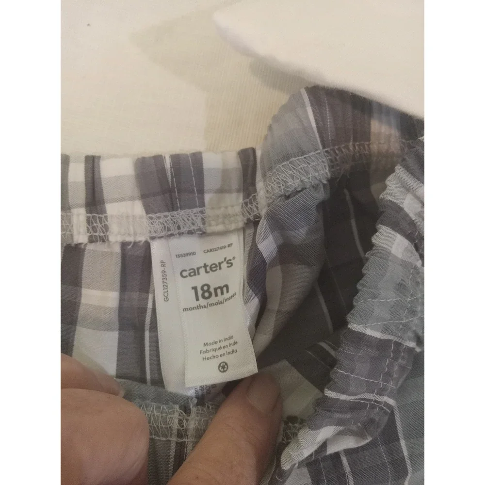 Carters Baby Boy 18M White Polo Bodysuit and Grey Plaid Shorts 2PC Set 1S539910